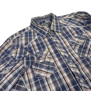 BKE Men's Shirt L Athletic Fit Blue Plaid Western Cowboy Country Button Down